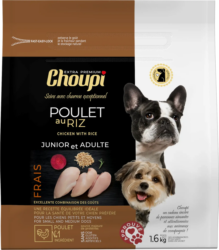 CROQUETTES POUR CHIEN AU POULET ET AU RIZ